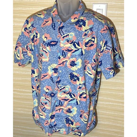 Nautica Blue Sail Men's Classic Fit Stretch Neon & Blue Hawaiian Shirt XL 0595 - Picture 6 of 6